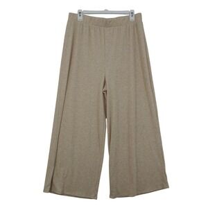 Lala Ribbed Knit Wide Leg Lounge Pants Beige Oatmeal XL Elastic Waist Relaxed